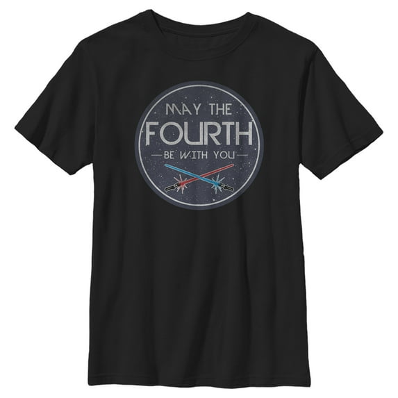 Boy's Star Wars May the Fourth Lightsabers Graphic Tee Black Medium