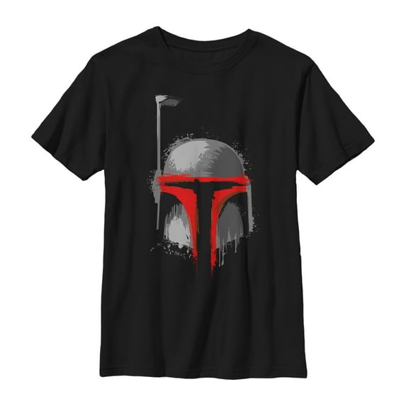 Boy's Star Wars Messy Boba Fett Painted Helmet Graphic Tee Black Medium
