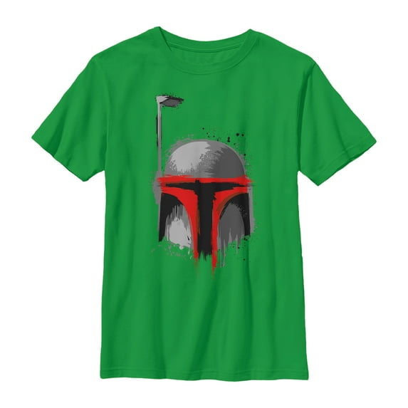Boy's Star Wars Messy Boba Fett Painted Helmet Graphic Tee Kelly Green X Large