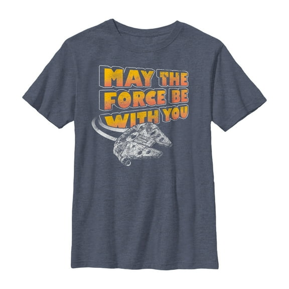 Boy's Star Wars Millennium Falcon Force With You Graphic Tee Navy Blue Heather X Large