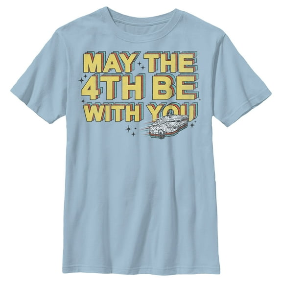 Boy's Star Wars Millennium Falcon May the 4th Be With You  Graphic Tee Light Blue Large