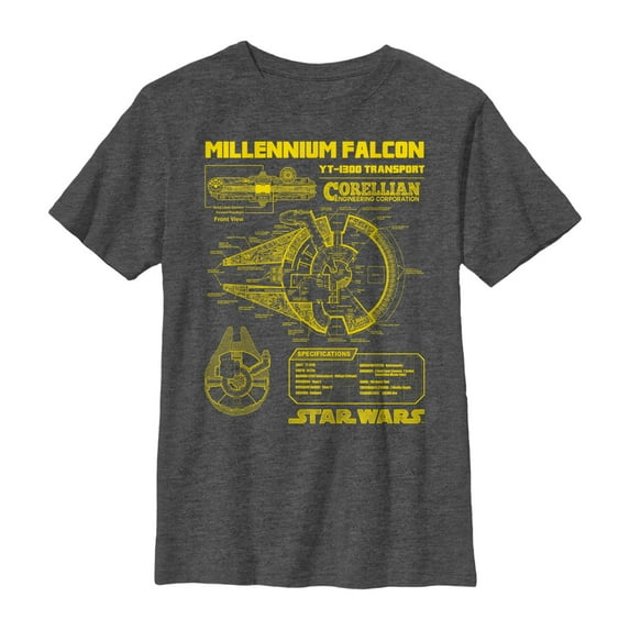 Boy's Star Wars Millennium Falcon Schematics Graphic Tee Charcoal Heather Small