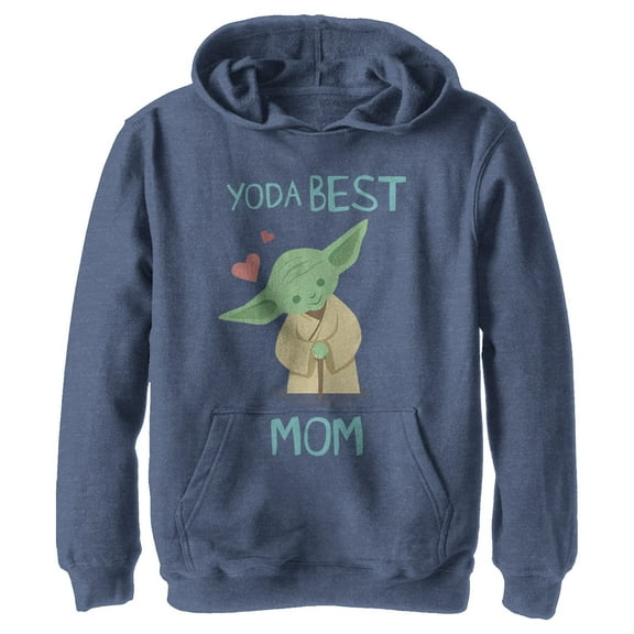 Boy's Star Wars Mother's Day Best Mom Yoda  Pull Over Hoodie Navy Blue Heather Small