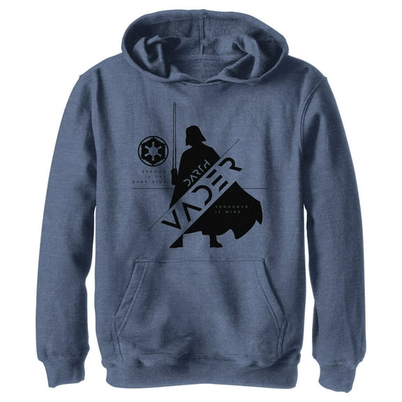 Boy's Star Wars: Obi-Wan Kenobi Darth Vader Strong is the Dark Side Silhouette  Pull Over Hoodie Navy Blue Heather Small
