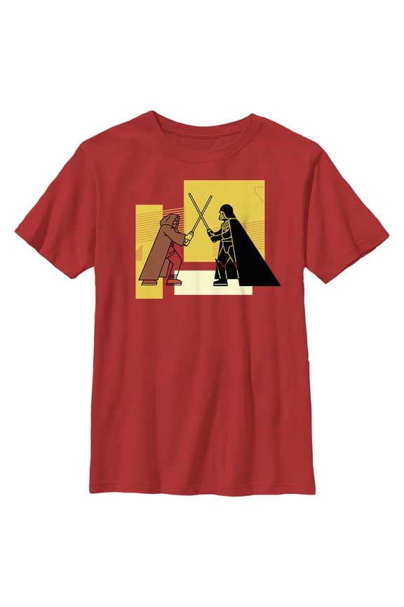 Boy's Star Wars: Obi-Wan Kenobi Darth Vader Vs. Obi-Wan Kenobi Color Block Graphic Tee Red Medium