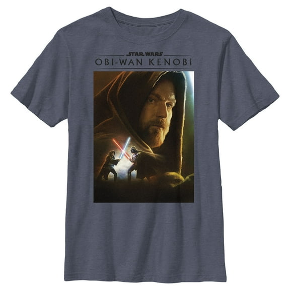 Boy's Star Wars: Obi-Wan Kenobi Darth Vader vs Kenobi Artistic Lightsaber Duel  Graphic Tee Navy Blue Heather Small