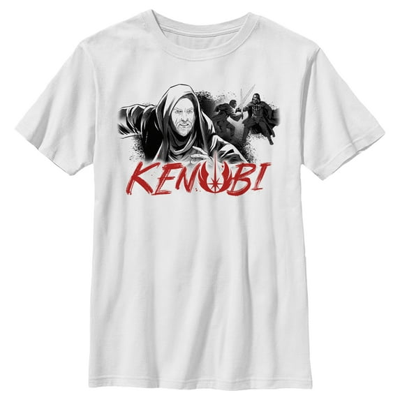 Boy's Star Wars: Obi-Wan Kenobi Darth Vader vs Kenobi Grayscale Cartoon Graphic Tee White X Small