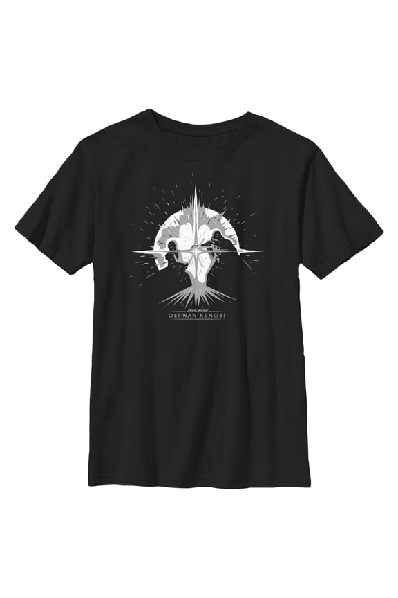 Boy's Star Wars: Obi-Wan Kenobi Darth Vader vs Kenobi Silhouette Lightsaber Explosion Graphic Tee Black X Small