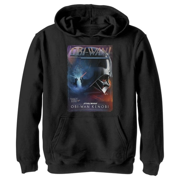 Boy's Star Wars: Obi-Wan Kenobi Darth Vader vs Kenobi Vintage VHS Cassette  Pull Over Hoodie Black Medium
