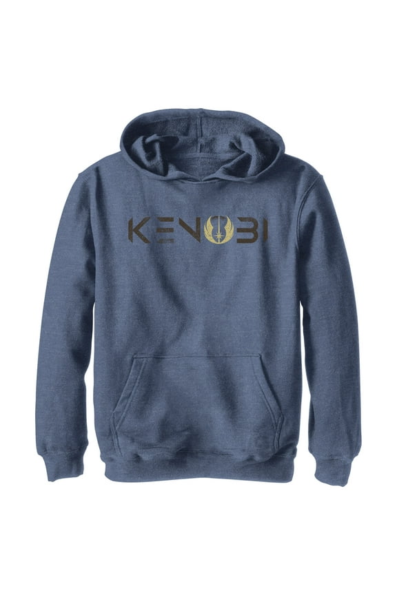 Boy's Star Wars: Obi-Wan Kenobi Jedi Kenobi Logo Pull Over Hoodie Navy Blue Heather Small