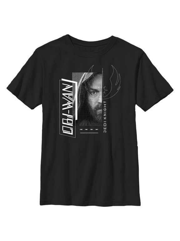 Boy's Star Wars: Obi-Wan Kenobi Jedi Knight Kenobi Grayscale Portrait Graphic Tee Black Medium