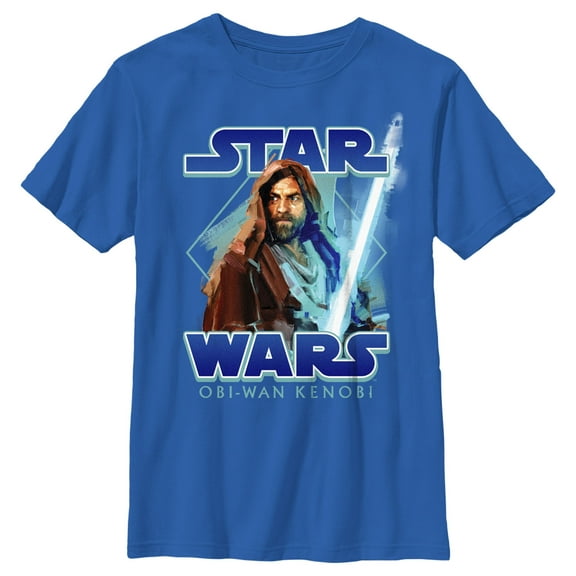 Boy's Star Wars: Obi-Wan Kenobi Jedi Lightsaber with Brushstroke Kenobi  Graphic Tee Royal Blue Small