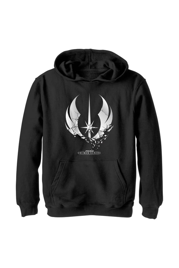Boy's Star Wars: Obi-Wan Kenobi Shattered Jedi Logo Pull Over Hoodie Black Medium