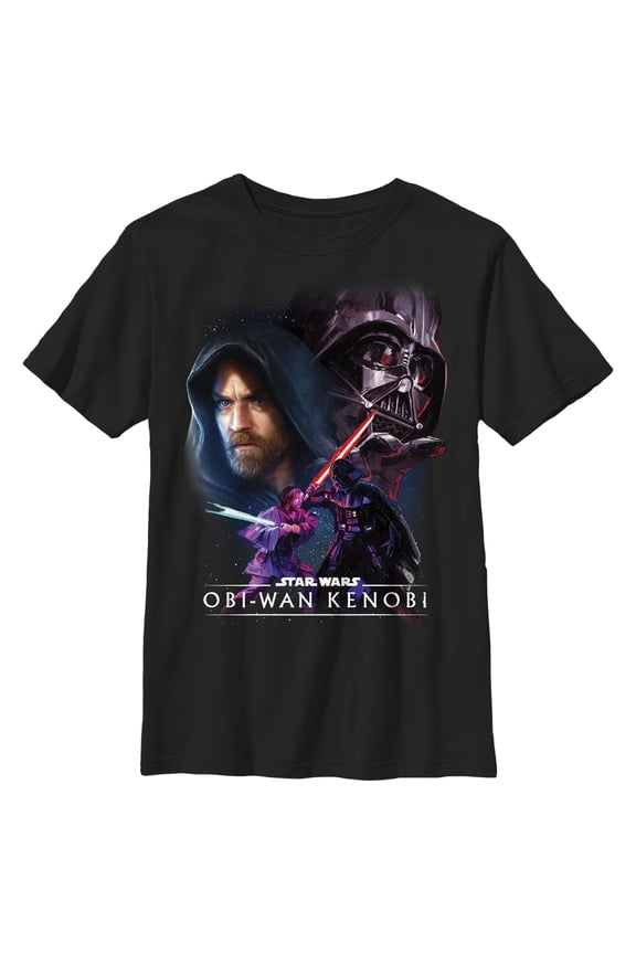 Boy's Star Wars: Obi-Wan Kenobi Vader and Kenobi Face Off Graphic Tee Black Medium