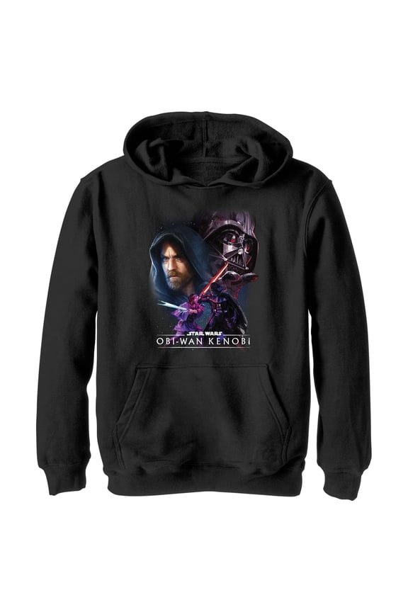 Boy's Star Wars: Obi-Wan Kenobi Vader and Kenobi Face Off Pull Over Hoodie Black X Large