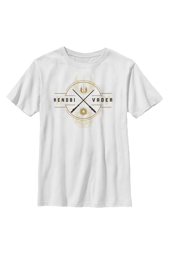 Boy's Star Wars: Obi-Wan Kenobi Vader and Kenobi Lightsaber Crest  Graphic Tee White X Small