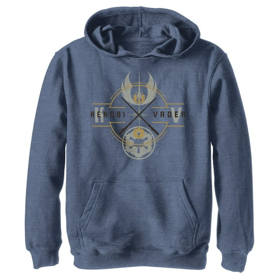 Boy's Star Wars: Obi-Wan Kenobi Vader and Kenobi Lightsaber Crest  Pull Over Hoodie Navy Blue Heather Small