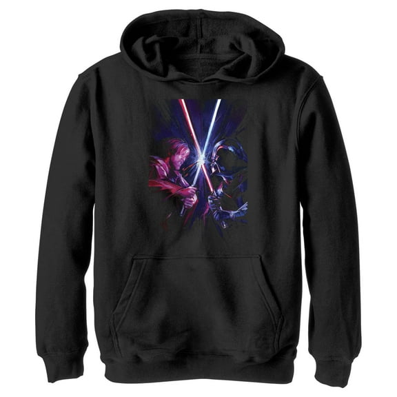 Boy's Star Wars: Obi-Wan Kenobi Vader vs Kenobi Artistic Lightsaber Duel  Pull Over Hoodie Black Medium