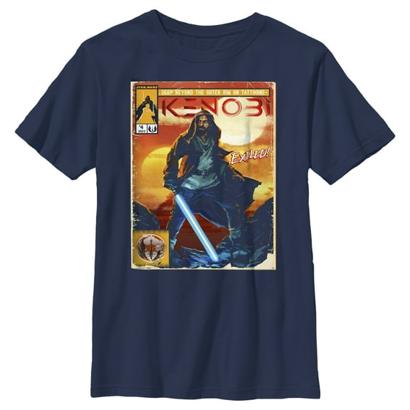 Boy's Star Wars: Obi-Wan Kenobi Vintage Comic with Exiled Kenobi  Graphic Tee Navy Blue Large