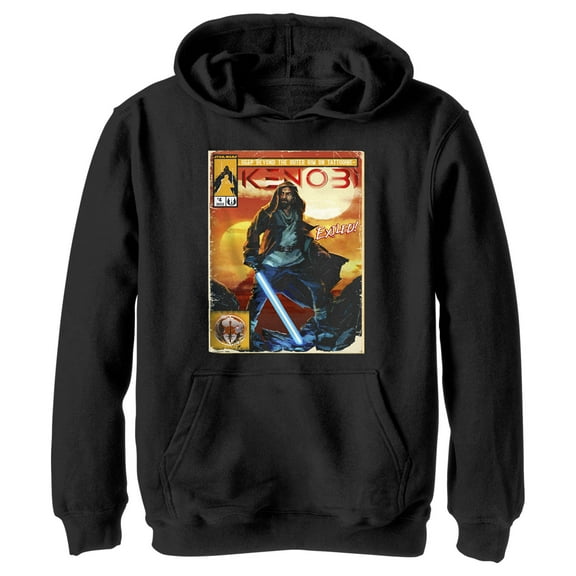 Boy's Star Wars: Obi-Wan Kenobi Vintage Comic with Exiled Kenobi  Pull Over Hoodie Black X Large