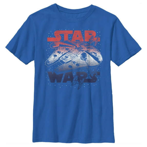 Boy's Star Wars Patriotic Vintage Millennium Falcon  Graphic Tee Royal Blue X Large