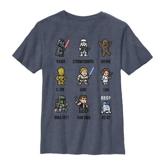 Boy's Star Wars Pixel Character Guide Graphic Tee Navy Blue Heather Large