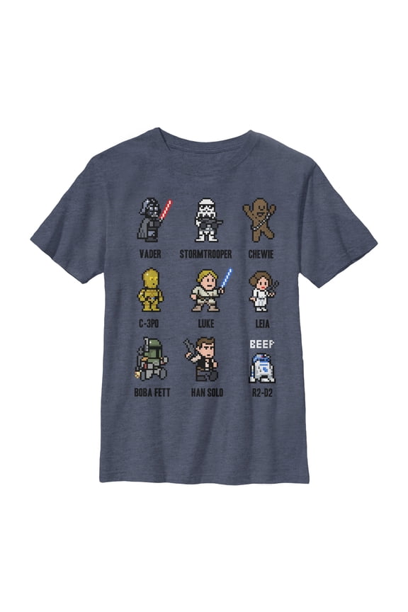 Boy's Star Wars Pixel Character Guide Graphic Tee Navy Blue Heather Medium
