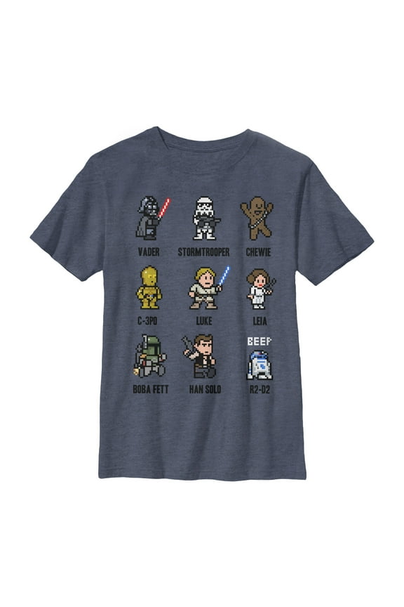 Boy's Star Wars Pixel Character Guide  Graphic Tee Navy Blue Heather Small