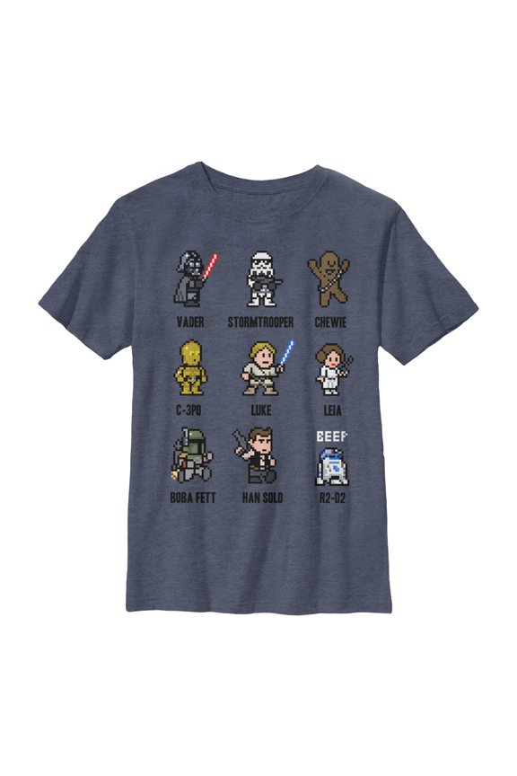 Boy's Star Wars Pixel Character Guide Graphic Tee Navy Blue Heather X Large