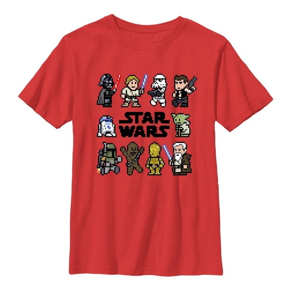 Boy's Star Wars Pixel Character Square Graphic Tee Red Large