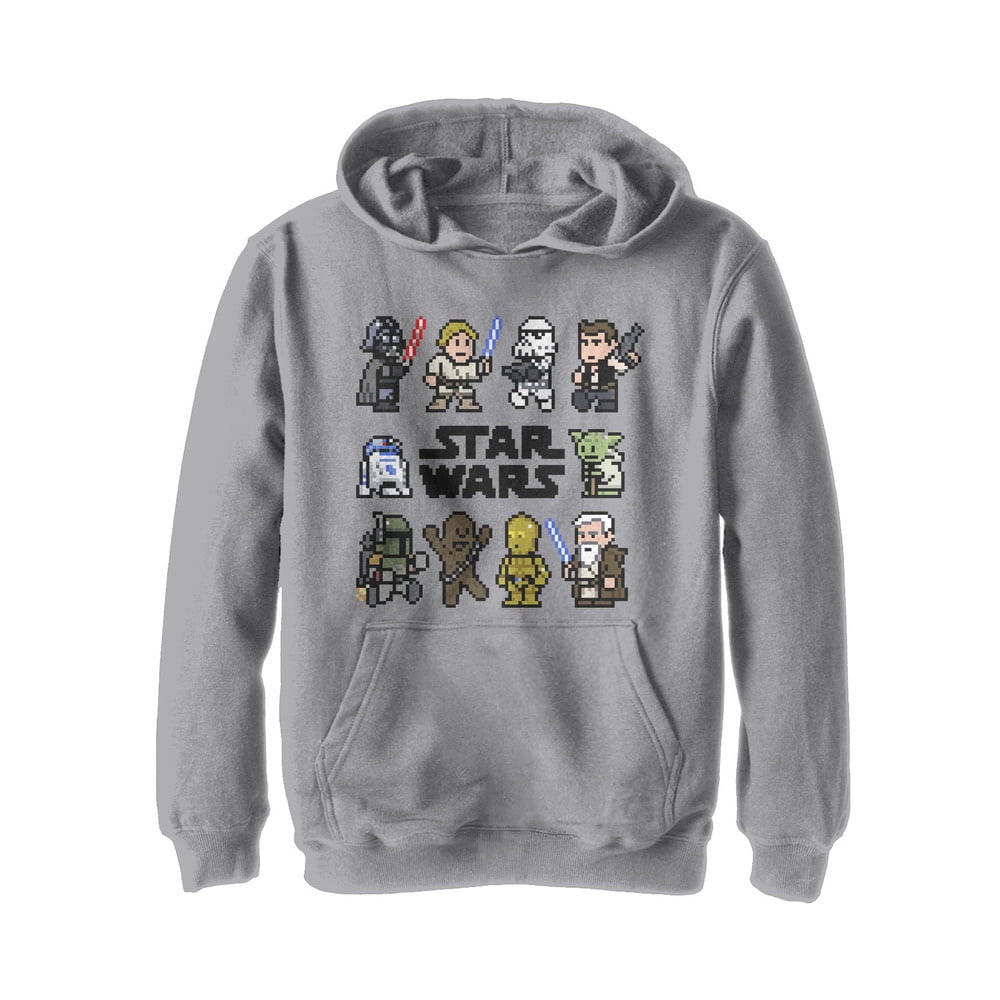 Boy\'s Star Wars Pixel Character Athletic Medium Hoodie Heather Pull Square Over