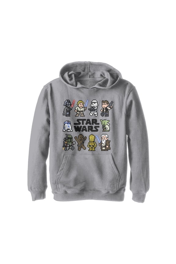 Boy's Star Wars Pixel Character Square Pull Over Hoodie Athletic Heather Small