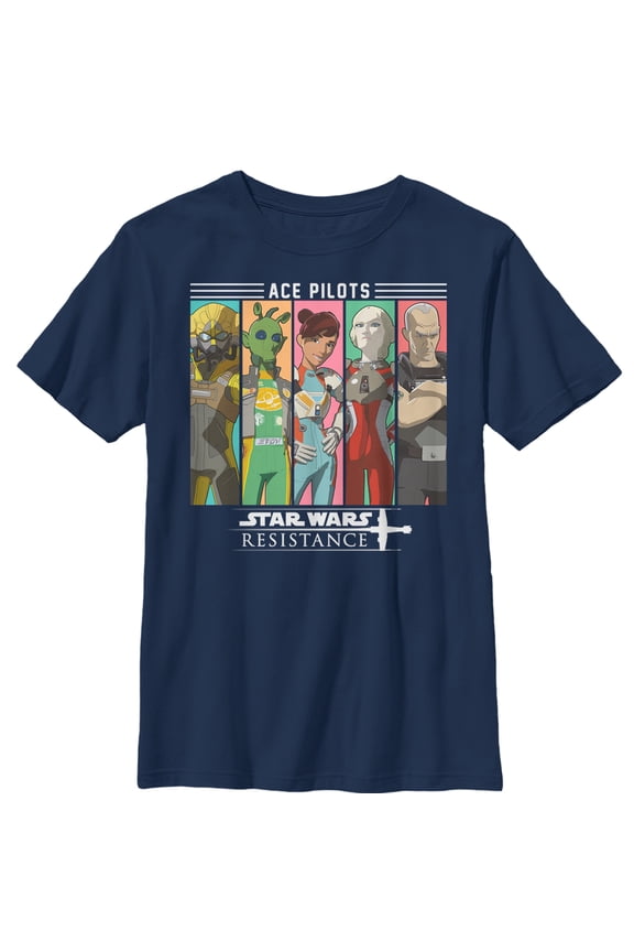 Boy's Star Wars Resistance Ace Pilot Panel Graphic Tee Navy Blue Large