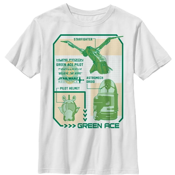 Boy's Star Wars Resistance Ace Schematic Detail  Graphic Tee White Small