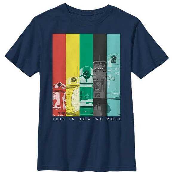 Boy's Star Wars Resistance Droid Rainbow Rollers  Graphic Tee Navy Blue Large
