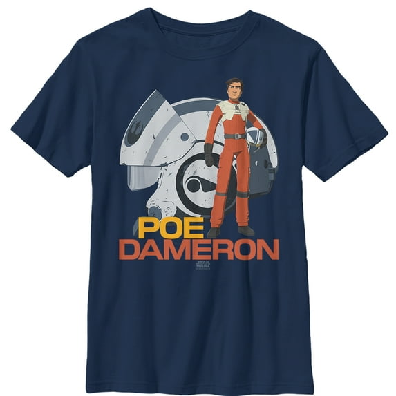 Boy's Star Wars Resistance Poe Dameron Helmet Graphic Tee Navy Blue X Large
