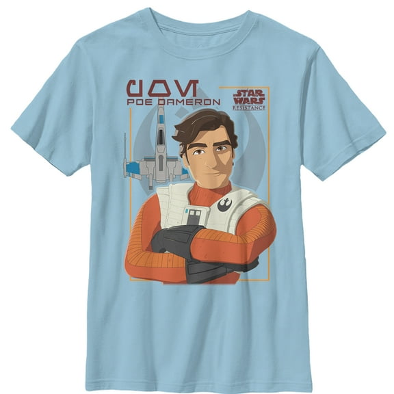 Boy's Star Wars Resistance Poe Dameron Portrait  Graphic Tee Light Blue X Large