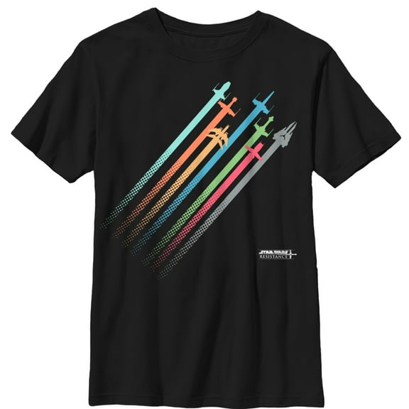 Boy's Star Wars Resistance Rainbow Ship Streaks  Graphic Tee Black Large