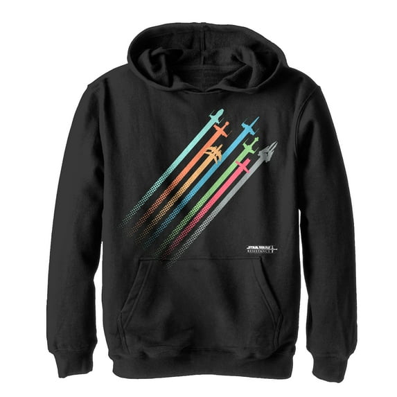 Boy's Star Wars Resistance Rainbow Ship Streaks Pull Over Hoodie Black X Large