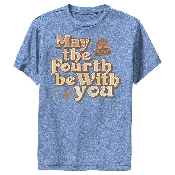 Boy's Star Wars Retro Darth Vader May the Fourth Be With You Performance Graphic Tee Royal Blue Heather X Large