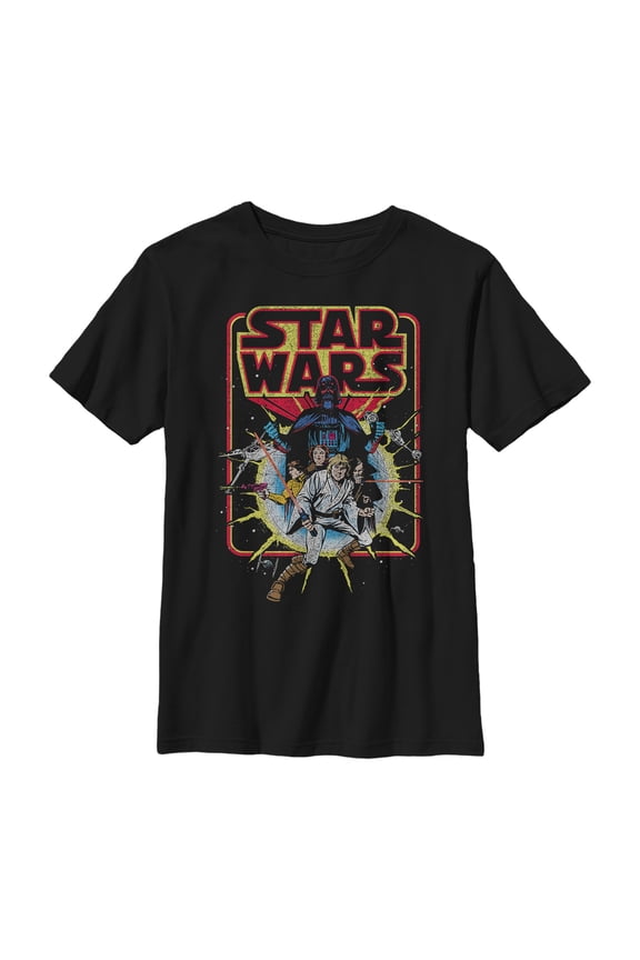 Boy's Star Wars Retro Explosion  Graphic Tee Black Large