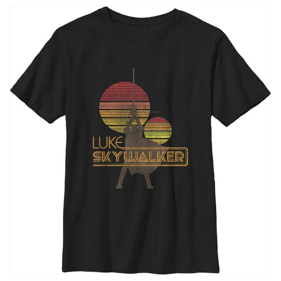 Boy's Star Wars Retro Luke Skywalker Silhouette  Graphic Tee Black Small