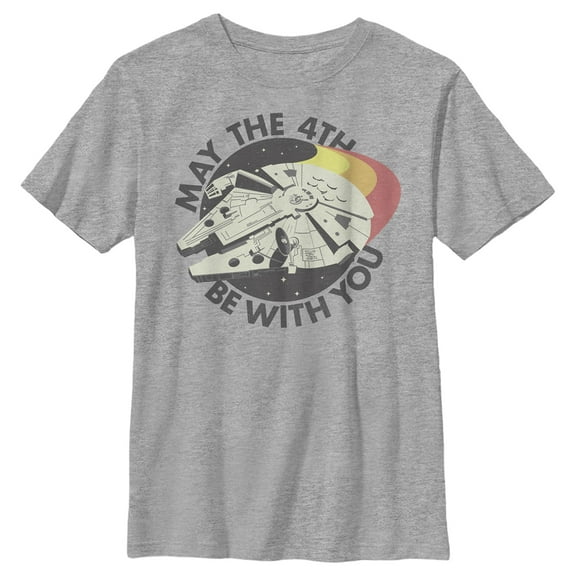 Boy's Star Wars Retro Millennium Falcon May the 4th Be With You Graphic Tee Athletic Heather Small