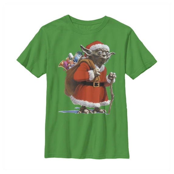 Boy's Star Wars Santa Yoda Graphic Tee Kelly Green Small
