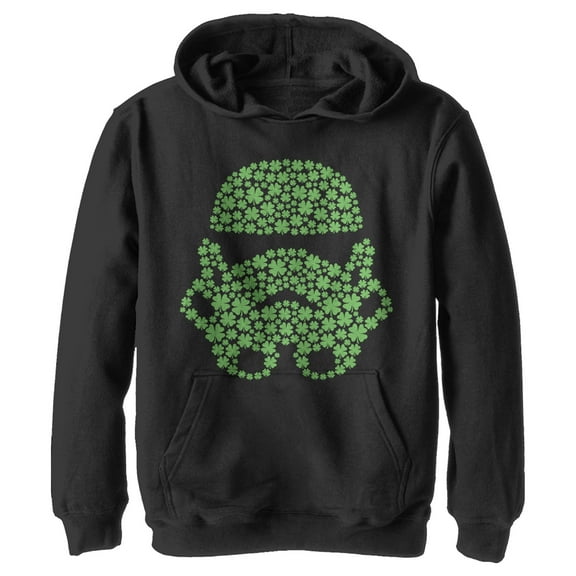 Boy's Star Wars St. Patrick's Day Shamrock Stormtrooper  Pull Over Hoodie Black Medium