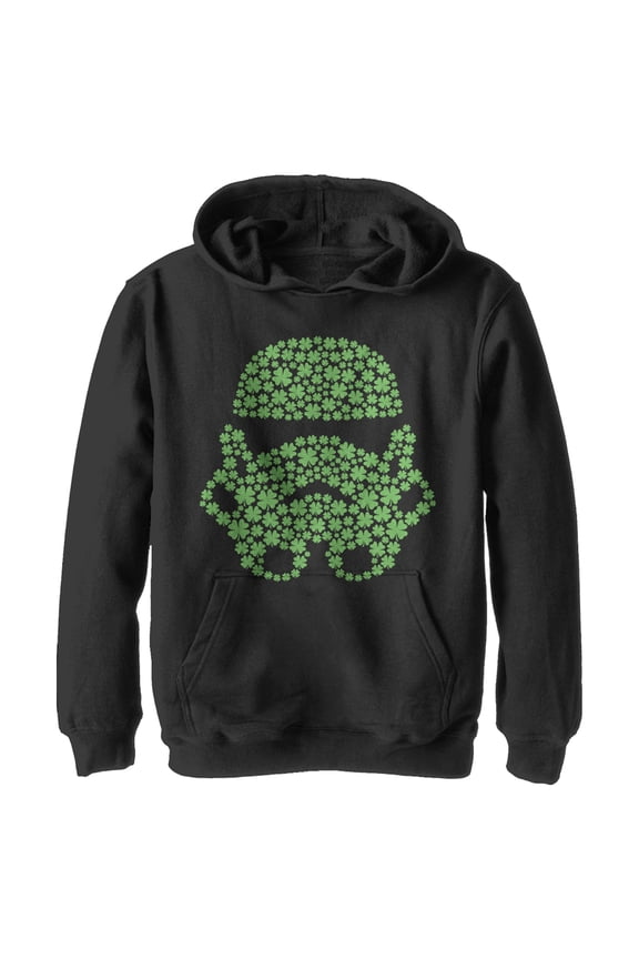 Boy's Star Wars St. Patrick's Day Shamrock Stormtrooper  Pull Over Hoodie Black Small