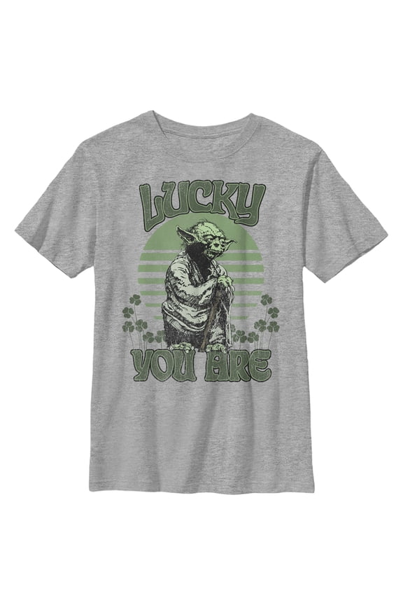 Boy's Star Wars St. Patrick's Day Yoda Lucky You Are Clovers Graphic Tee Athletic Heather Medium