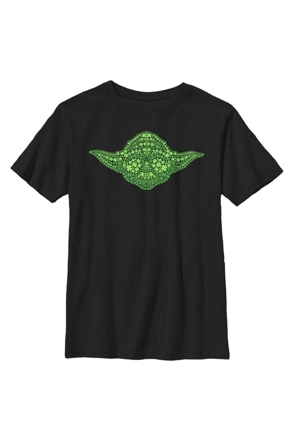 Boy's Star Wars St. Patrick's Yoda Clover Face Graphic Tee Black Large