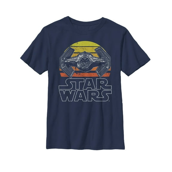 Boy's Star Wars TIE Fighter Retro  Graphic Tee Navy Blue Small