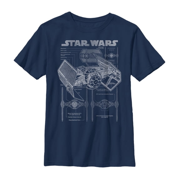 Boy's Star Wars TIE Fighterprint Graphic Tee Navy Blue Small